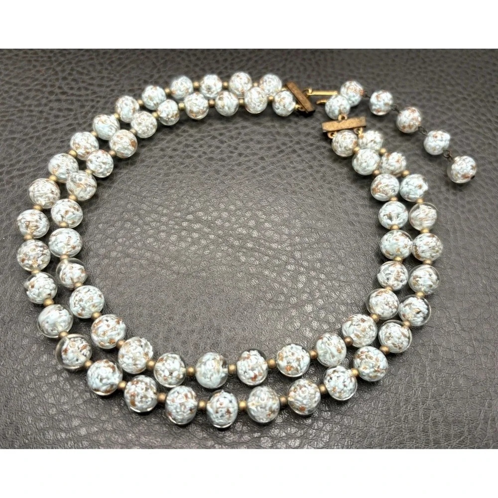 Vintage Venetian Speckled Glitter Glass Double 2 Strand Choker Necklace 14-17